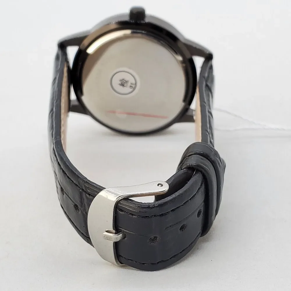 Men's Watch 40MM Black Dial Black‎ Leather Bands Roman Numerals Date Indicator